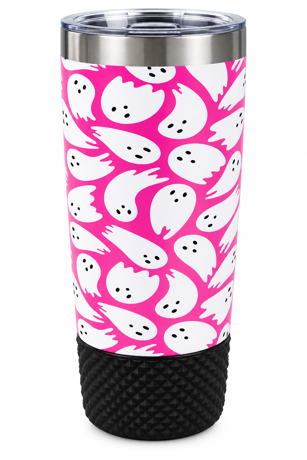 20oz Coffee Tumbler with 2 Lids & Silicone Boot | Pink Ghosts