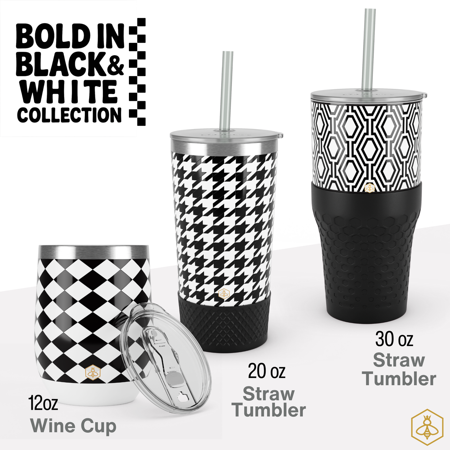 20oz Tumbler - Black & White Diamonds