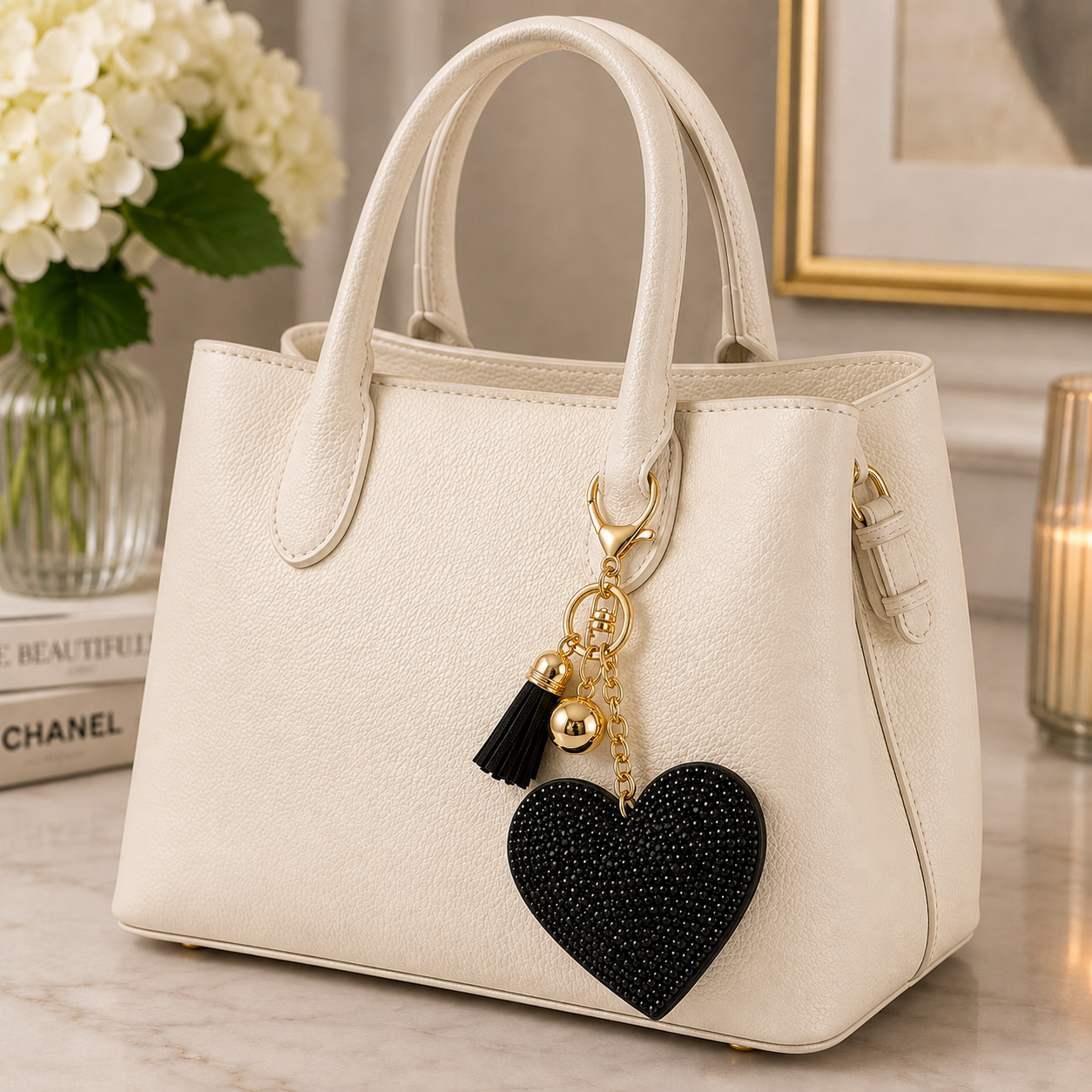 Black Shimmer Heart Charm