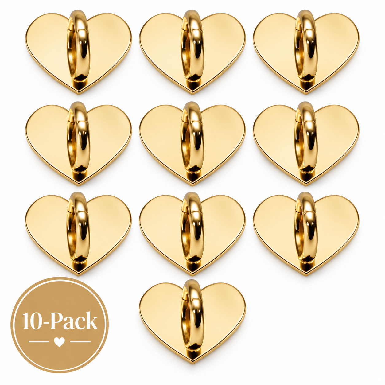 Adhesive Charm Hook 10-Pack | Classic Gold Hearts