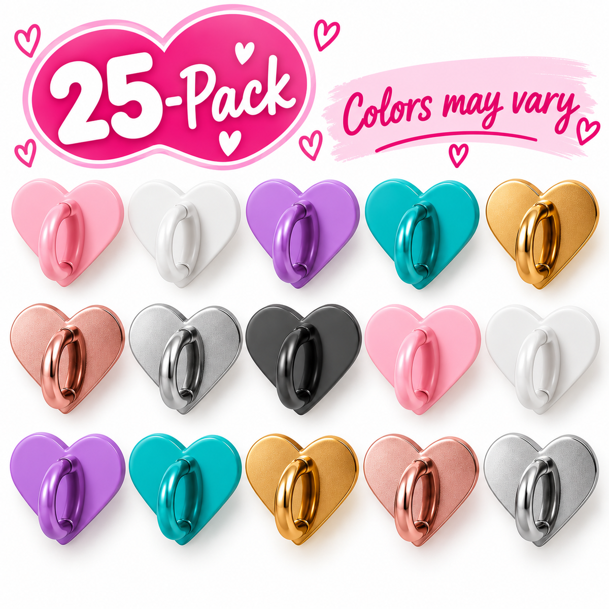 Adhesive Charm Hook 25-Pack | Assorted Heart Colors