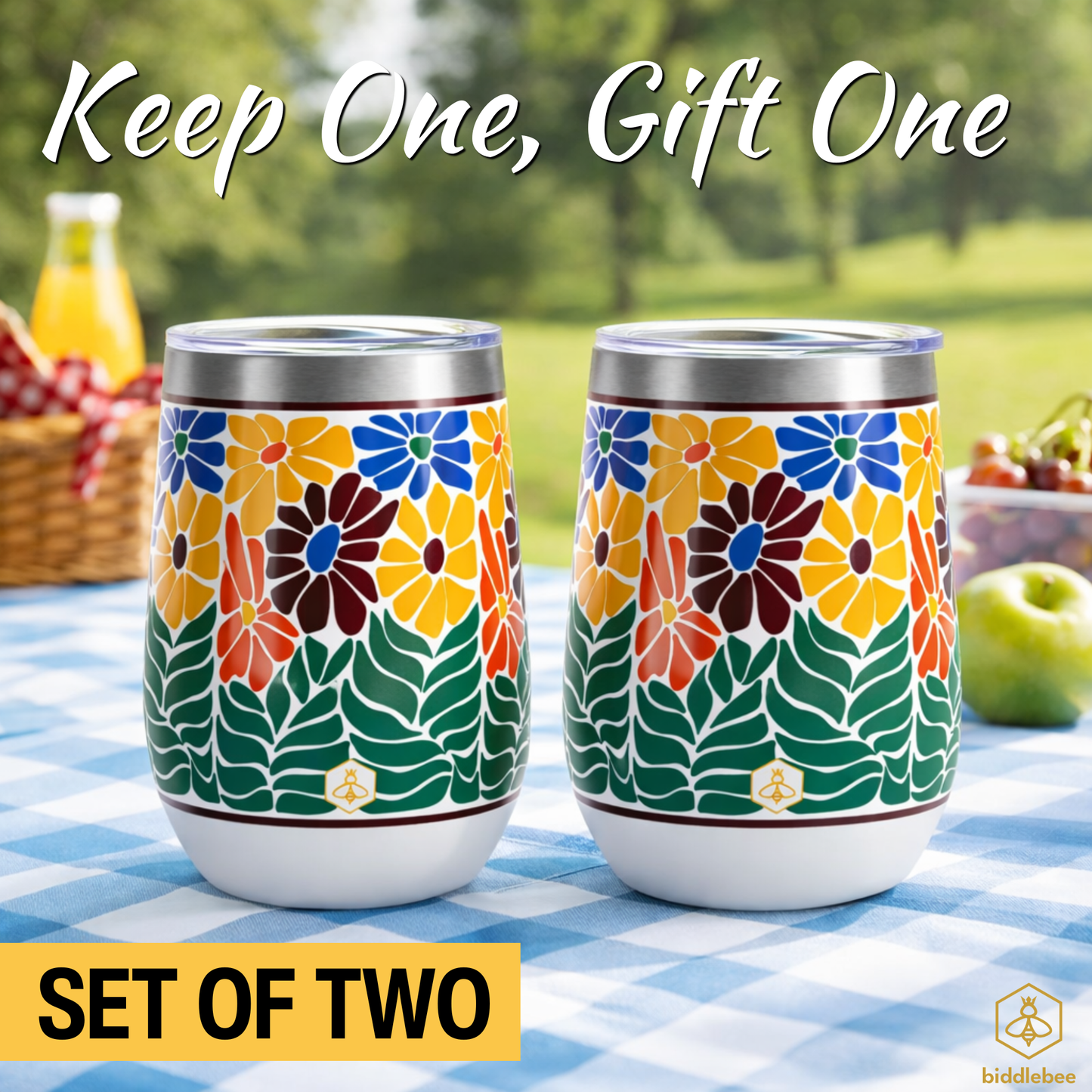 Retro Floral Wine Tumbler 2-Pack