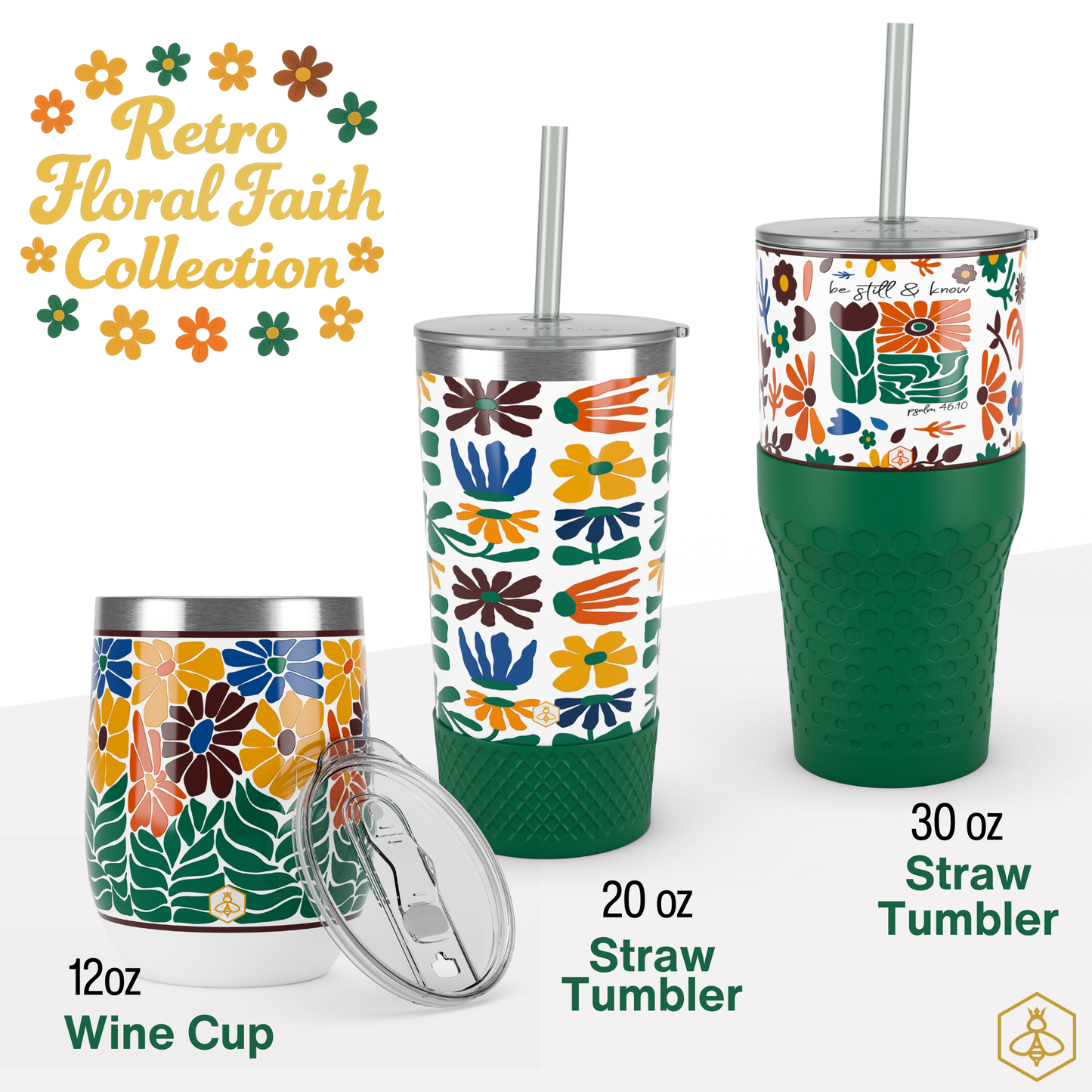 Wine Tumbler - Retro Floral Faith