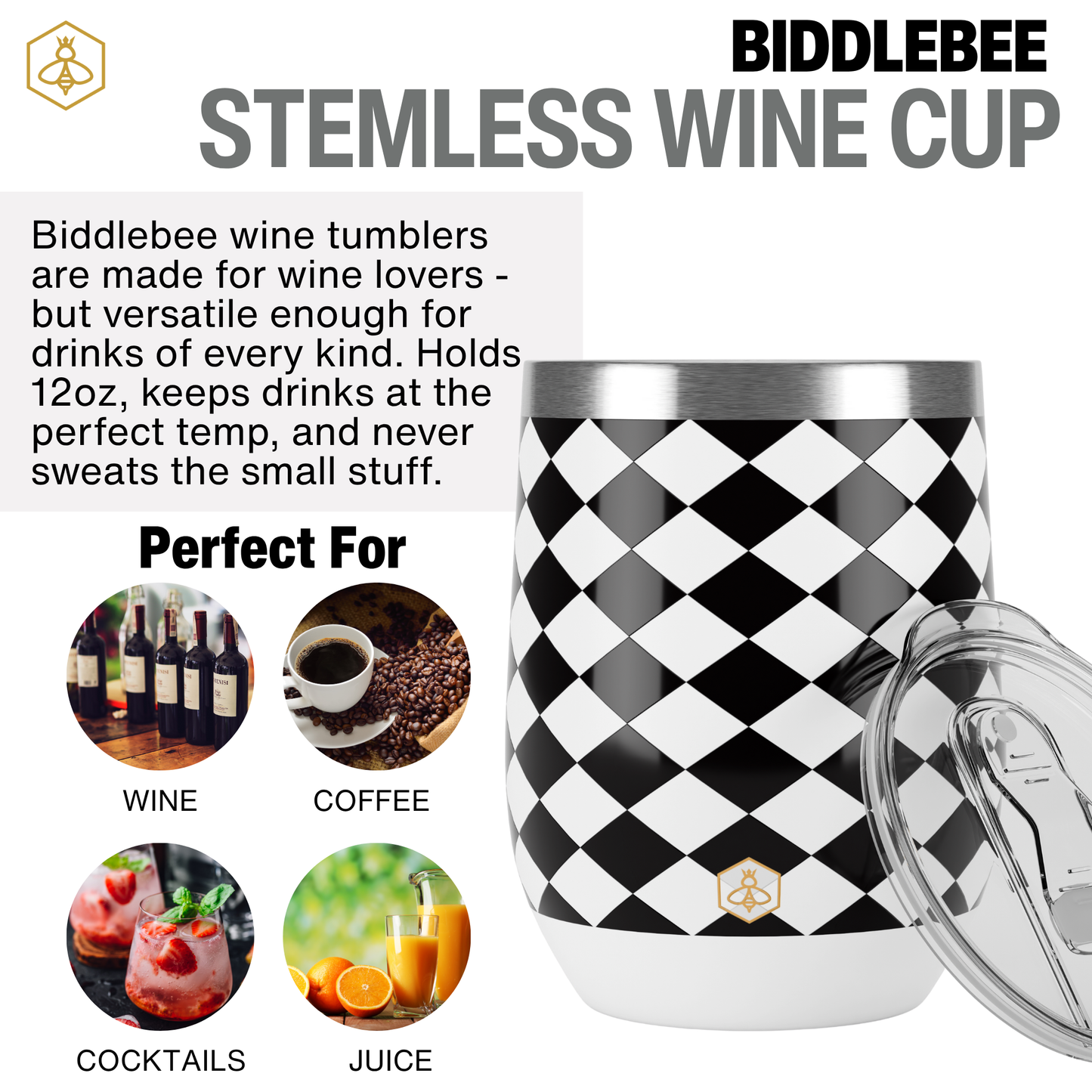 Wine Tumbler - Black & White Diamonds