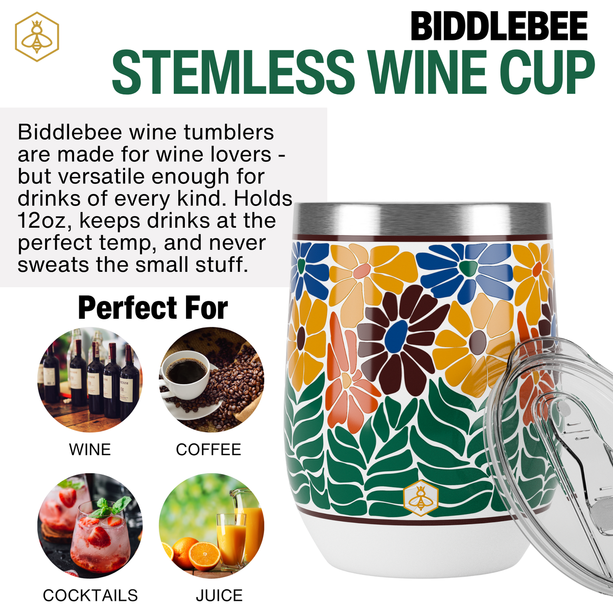 Wine Tumbler | Retro Floral