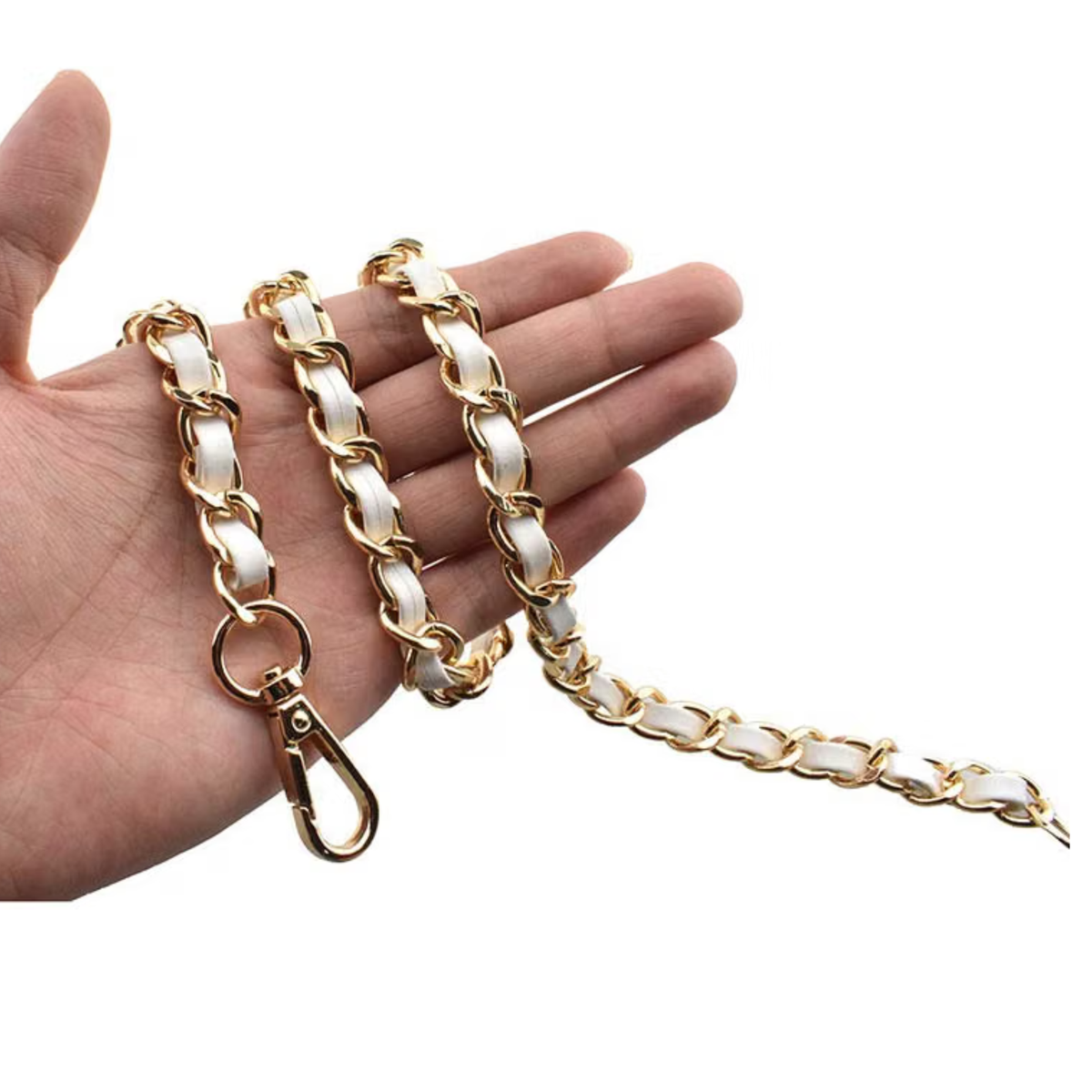 Purse Chain Strap | White Leather & Gold | 14"