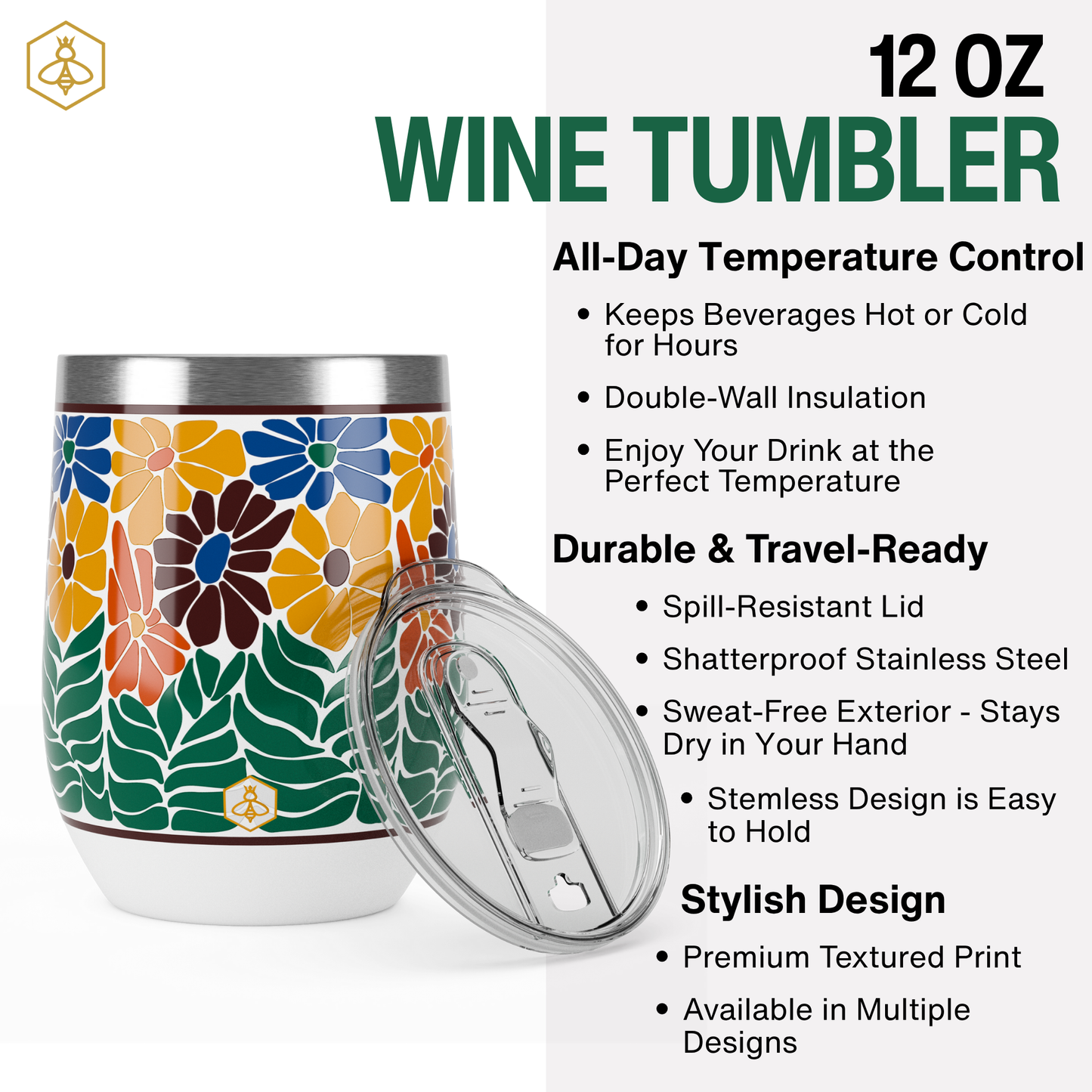 Wine Tumbler - Retro Floral Faith