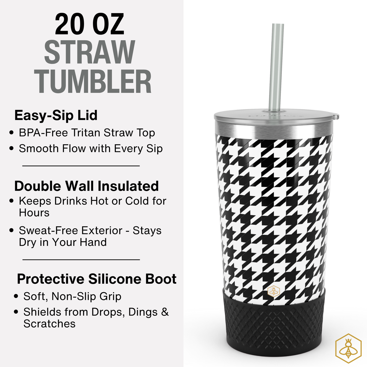 20oz Tumbler - Black & White Diamonds