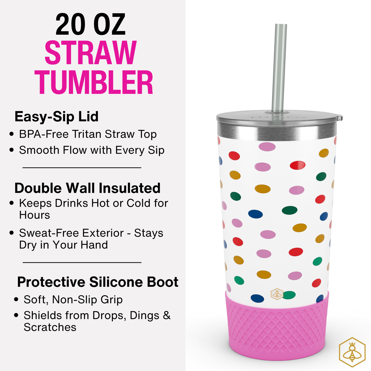 20oz Tumbler - Happy Dots
