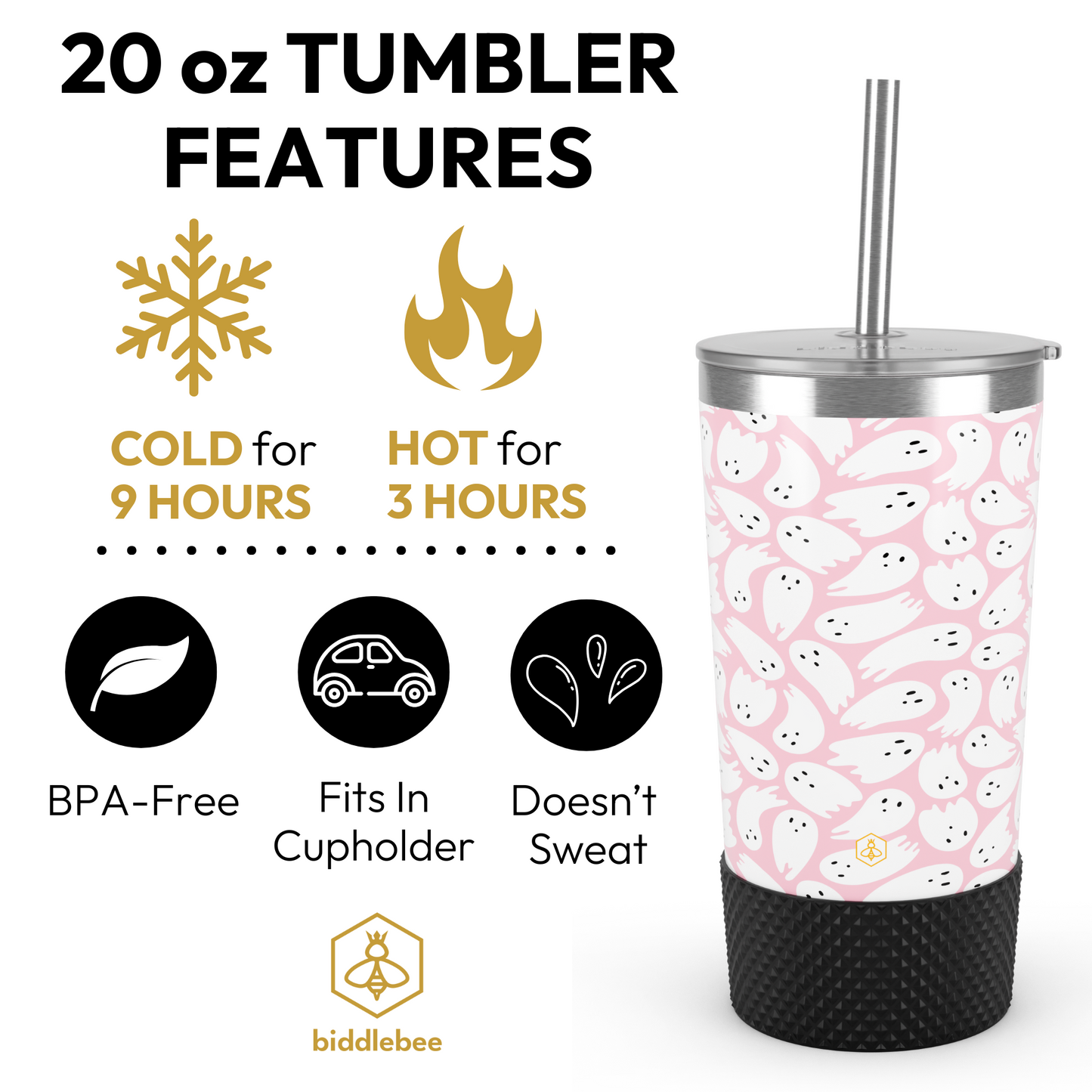 20oz Tumbler - Pink Ghosts