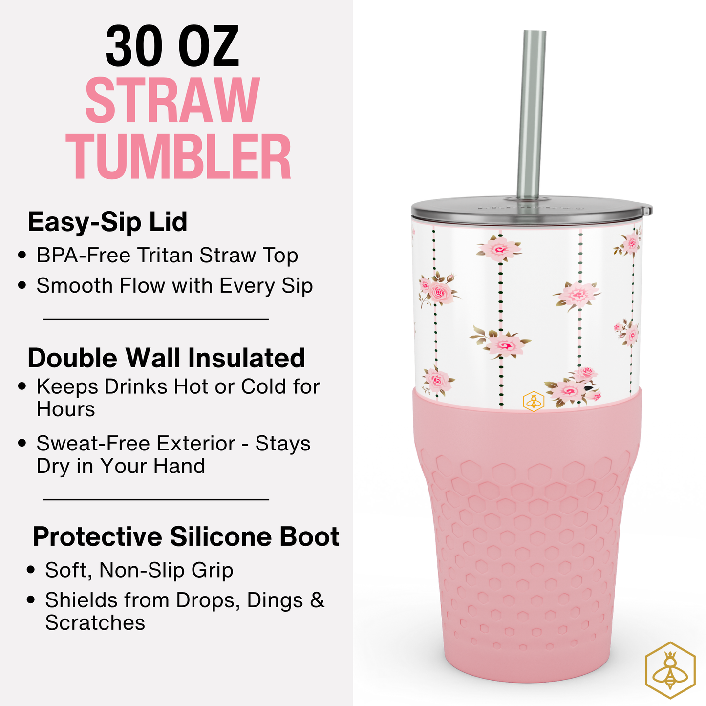 30oz Tumbler - Pink Roses