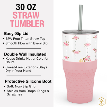 30oz Tumbler - Pink Roses