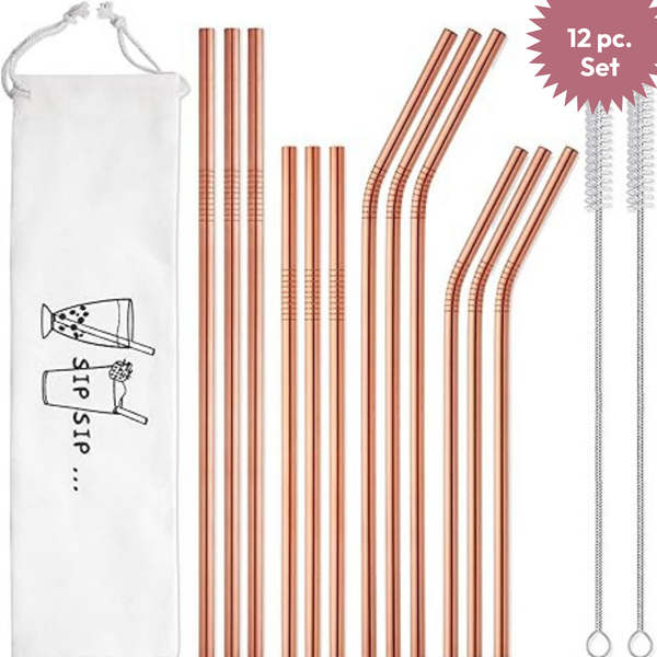 Stainless Steel Straw 12-Pack | Rose Gold
