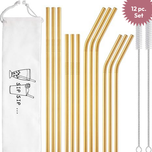 Stainless Steel Straw 12-Pack | Glam Gold