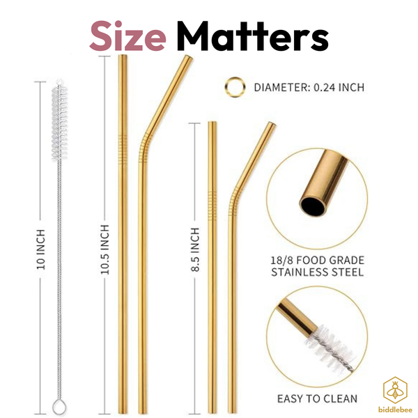 Stainless Steel Straw 12-Pack | Glam Gold