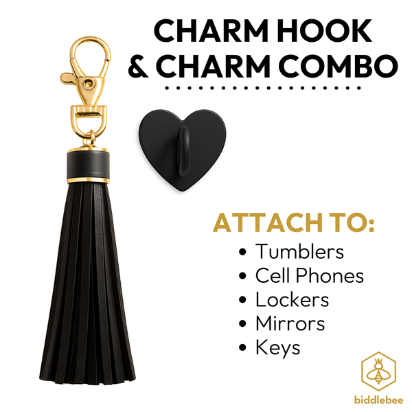Charm Set - 6-Pack | Black Tassel & Adhesive Charm Hook