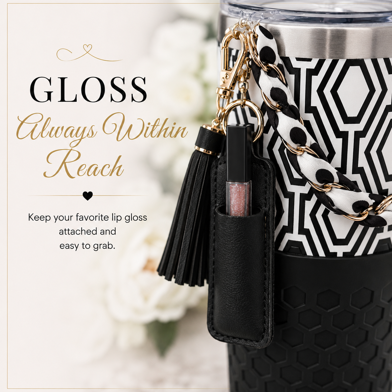 30oz Black & White Tumbler + Complete Black Accessory Kit Bundle