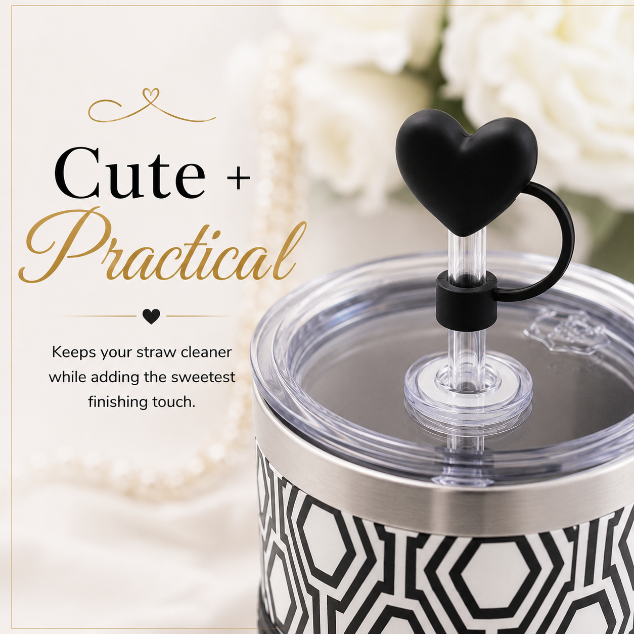 30oz Black & White Tumbler + Complete Black Accessory Kit Bundle