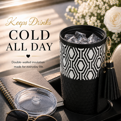 30oz Black & White Tumbler + Complete Black Accessory Kit Bundle