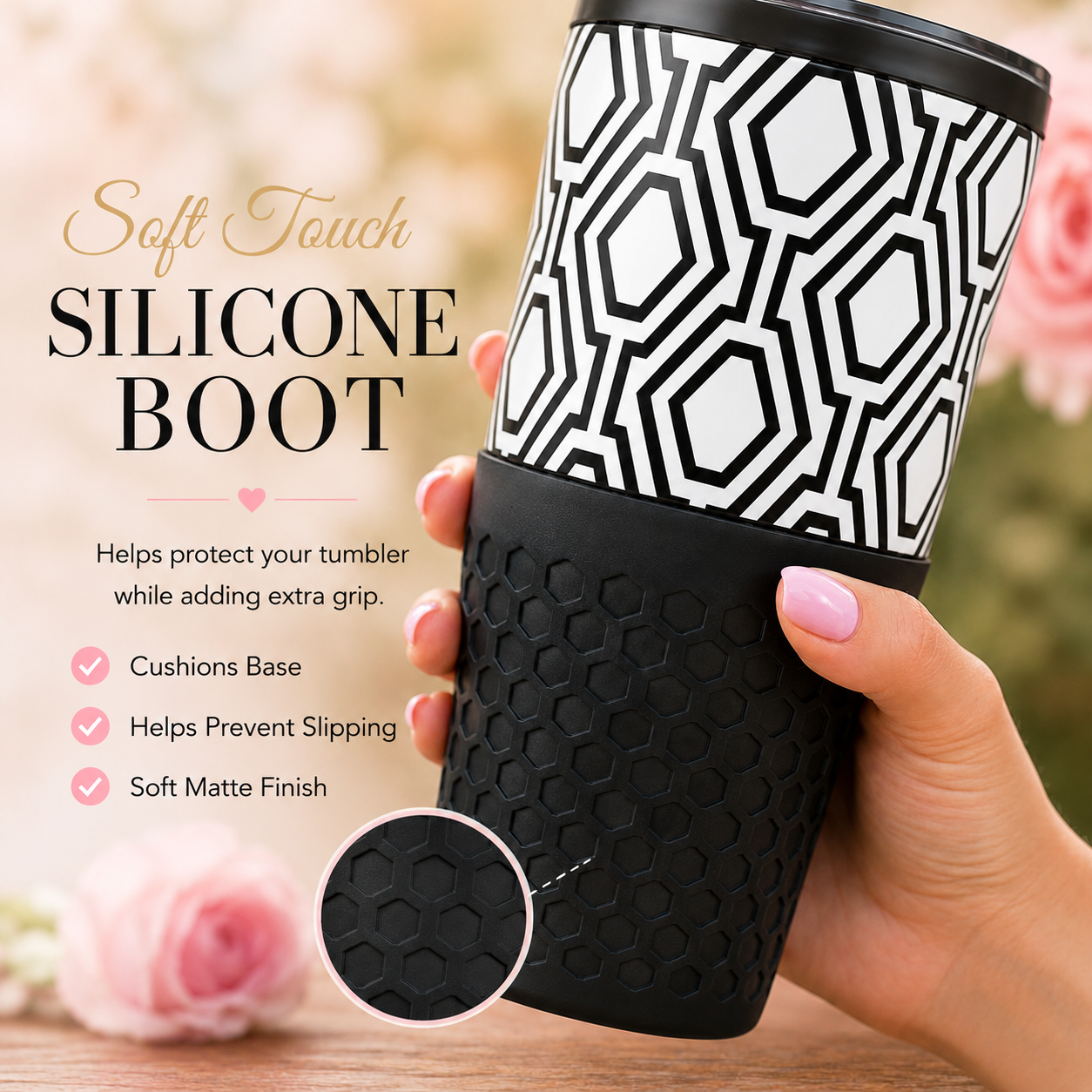 30oz Black & White Tumbler + Complete Black Accessory Kit Bundle