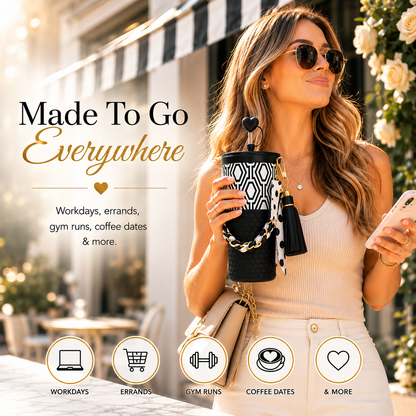 30oz Black & White Tumbler + Complete Black Accessory Kit Bundle