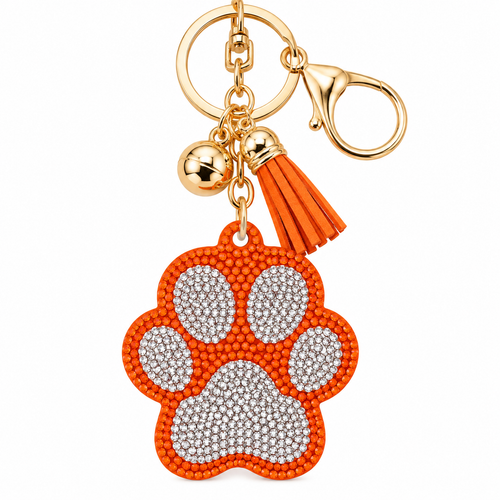 Orange Paw Print Bling Charm