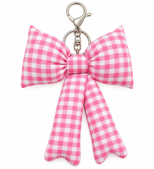 Pink & White Check Puff Bow Charm