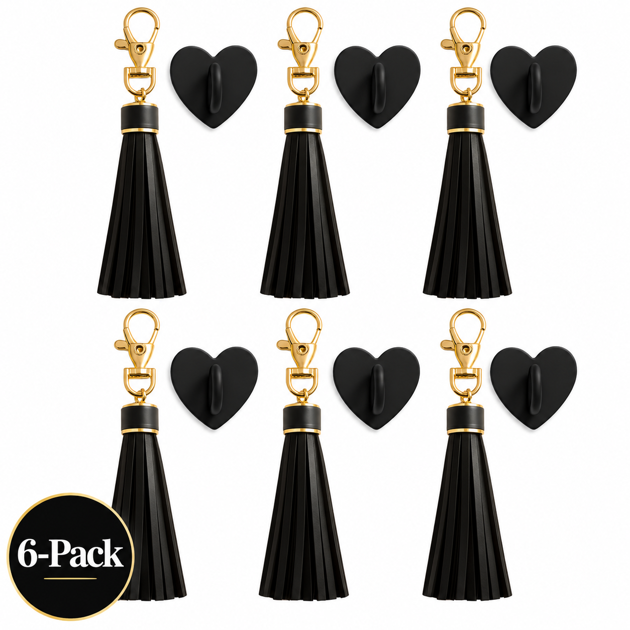 Charm Set - 6-Pack | Black Tassel & Adhesive Charm Hook