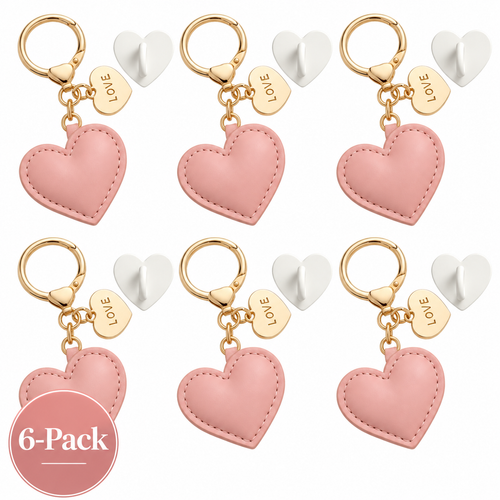 Charm Set 6-Pack | Pink Heart with Adhesive Hooks