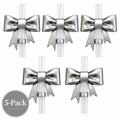 Straw Topper 5-Pack | Silver Bows