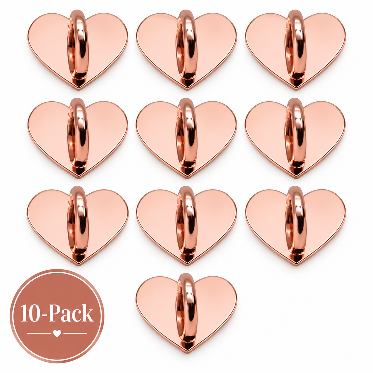 Adhesive Charm Hook 10-Pack | Rose Gold Hearts