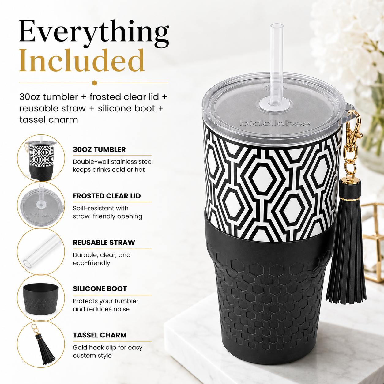 Black & White — 30oz Charm Tumbler