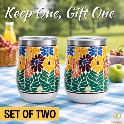 Retro Floral Wine Tumbler 2-Pack