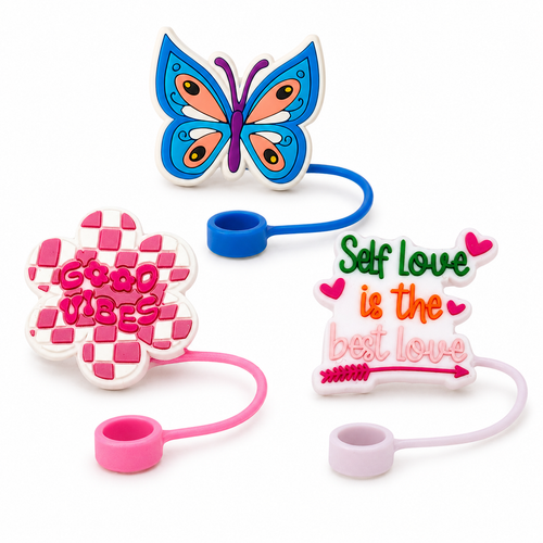 Biddlebee Butterfly-shaped and heart-shaped accessories with motivational phrases on a white background