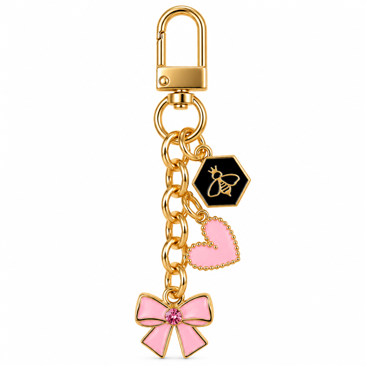 Mini Enamel Bag Charm - Pink Bows (3")