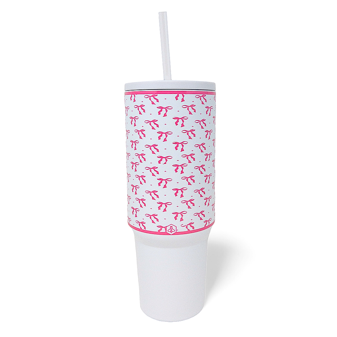 Pink Bow Coquette 40oz Straw Tumbler