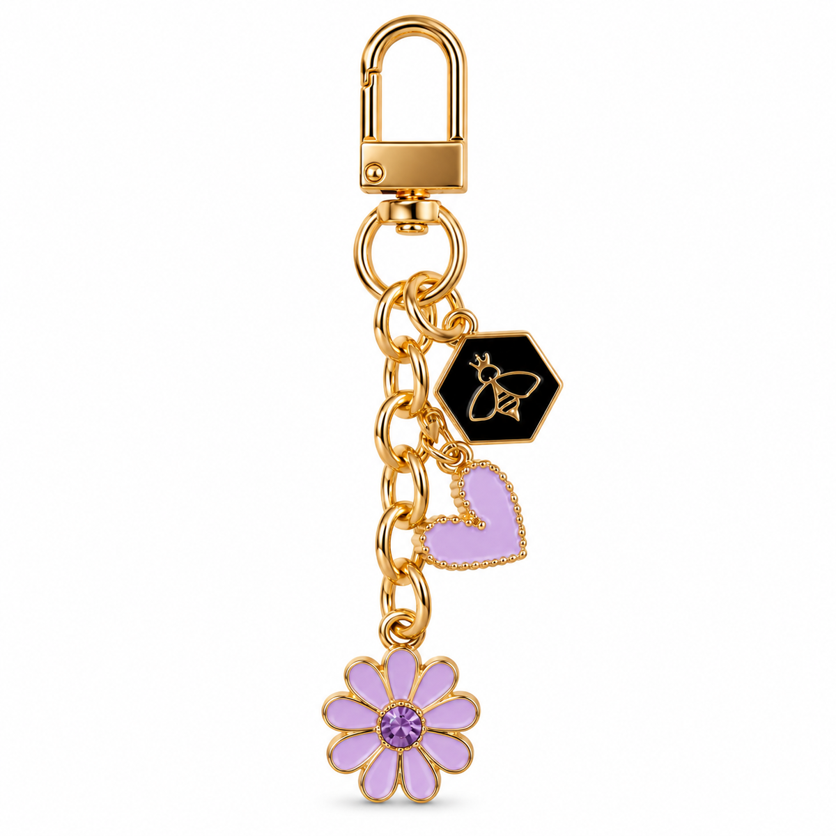 Mini Enamel Bag Charm - Purple Flowers (3")