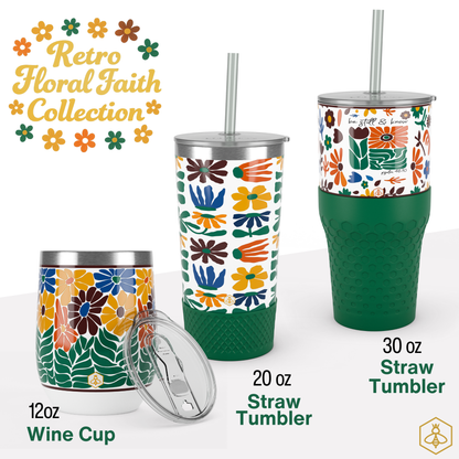 Wine Tumbler - Retro Floral Faith