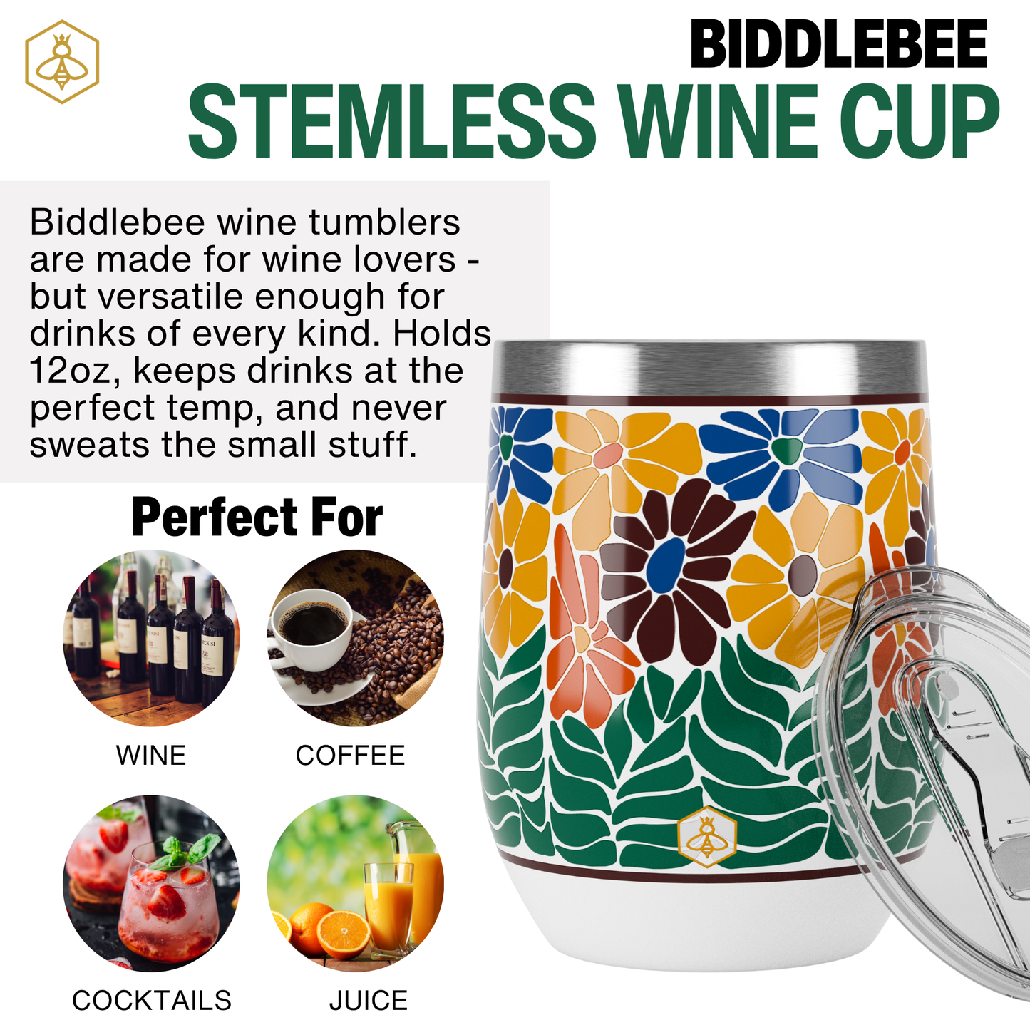 Wine Tumbler - Retro Floral Faith