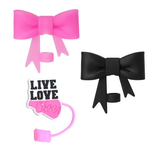 Pink & Black Cheer - Straw Topper 3-Pack