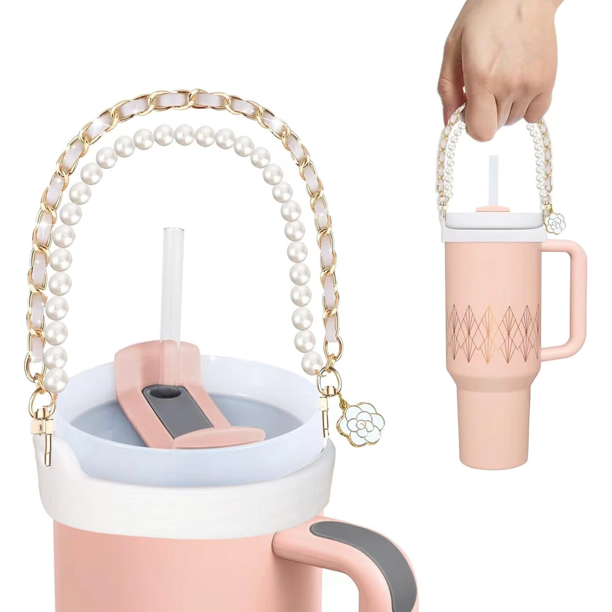 Tumbler Handle | Pearls & Rose Chain