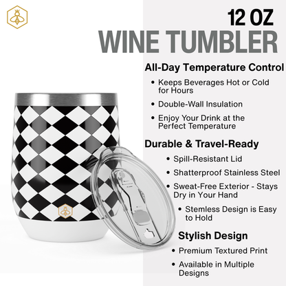 Wine Tumbler - Black & White Diamonds