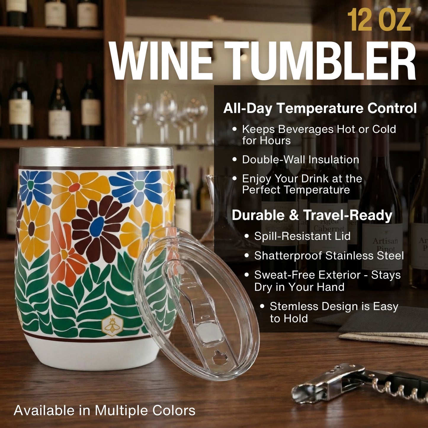 Retro Floral Wine Tumbler 2-Pack