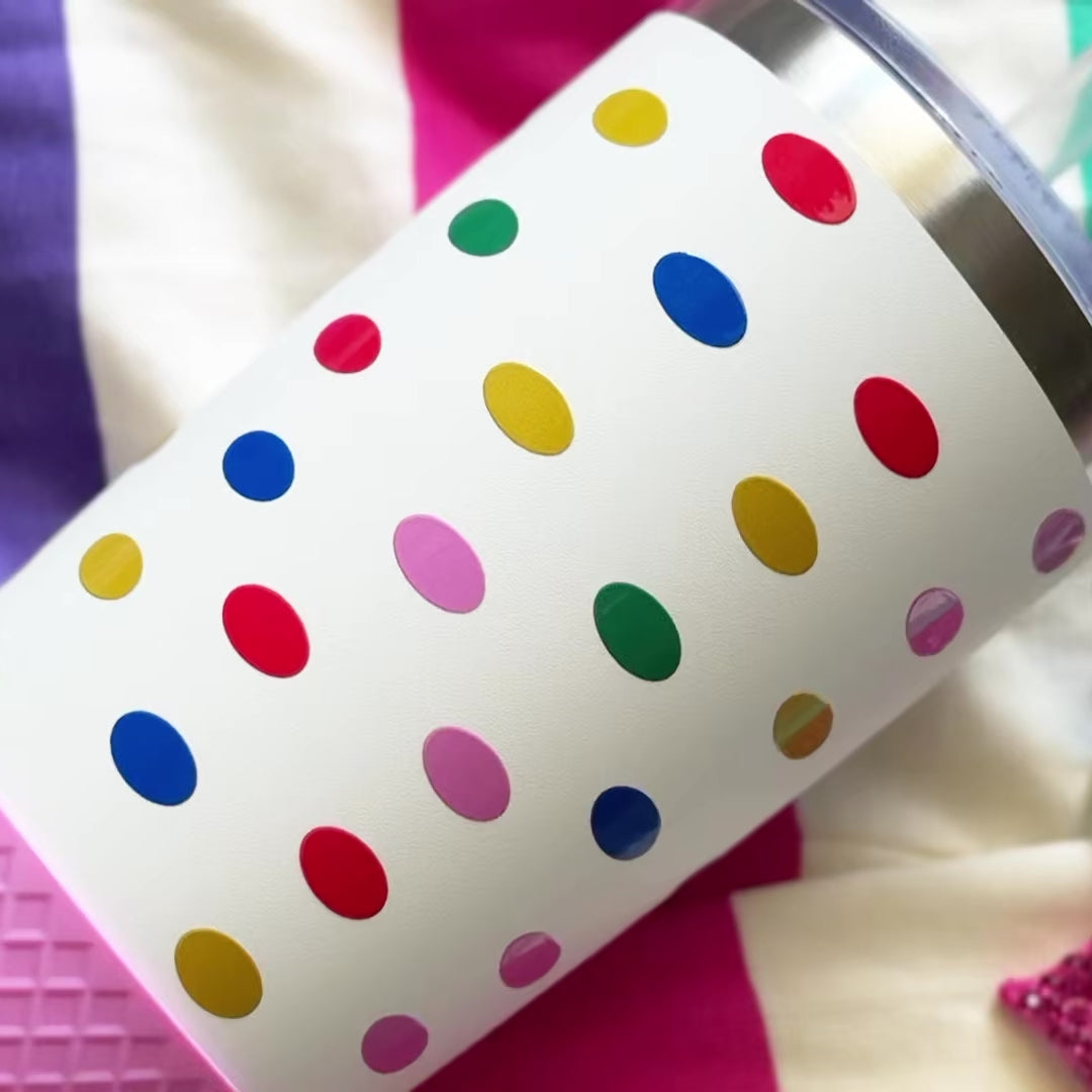 Biddlebee 20oz Polka Dot Charm tumbler with pink lips crystal charm