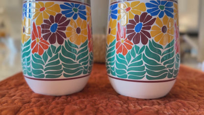 Retro Floral Wine Tumbler 2-Pack